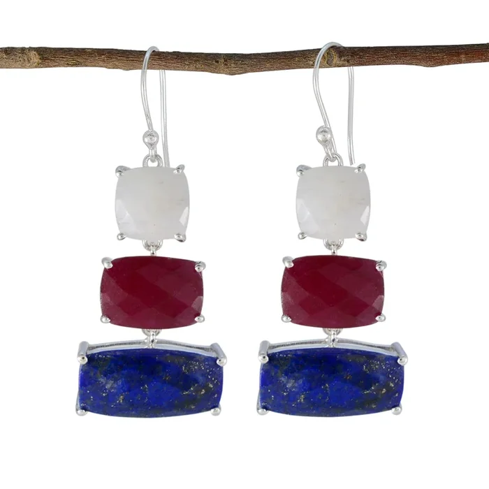 Multi French Lorena Trilogy Dangle multicolor 92.5 Silver Earring