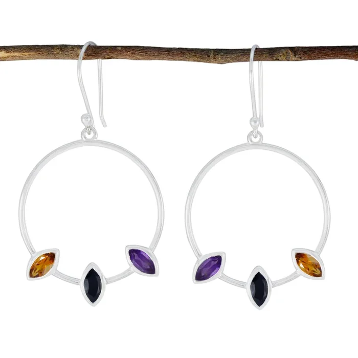 Multi French Nella Trilogy Dangle multicolor 92.5 Silver Earring