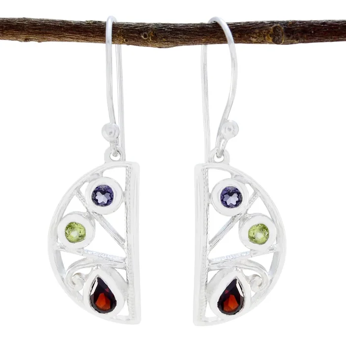 Multi French Sophia multiple Dangle multicolor Silver Earring