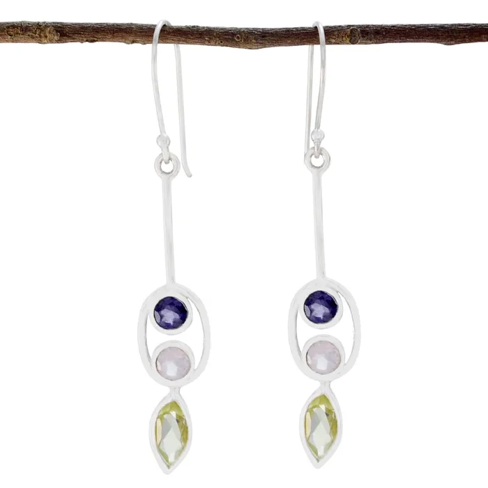 Multi German Stella multiple Dangle multicolor Sterling Silver Earring