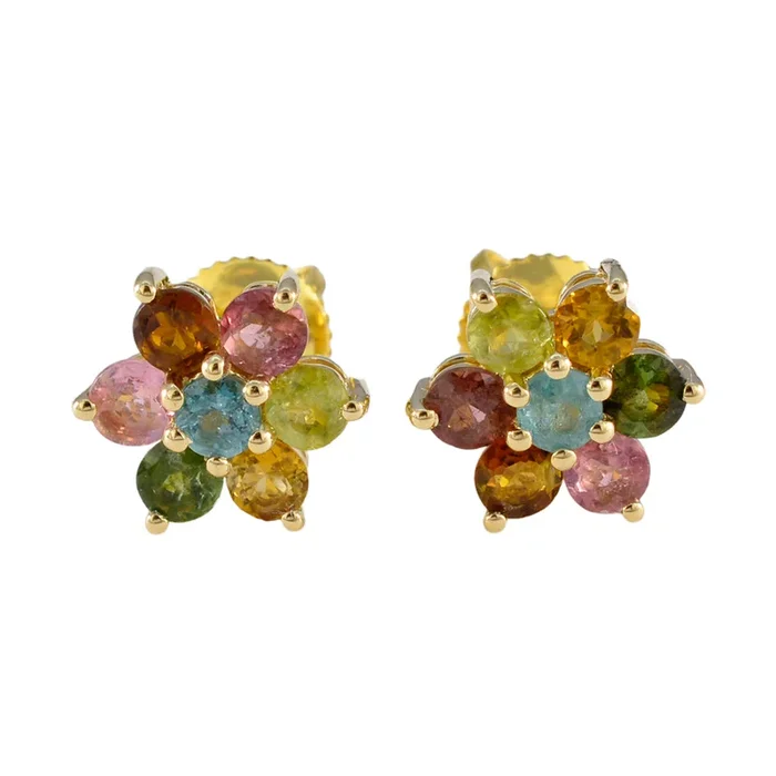 Multi Indian Dewi multiple Stud multicolor Sterling Silver Earring