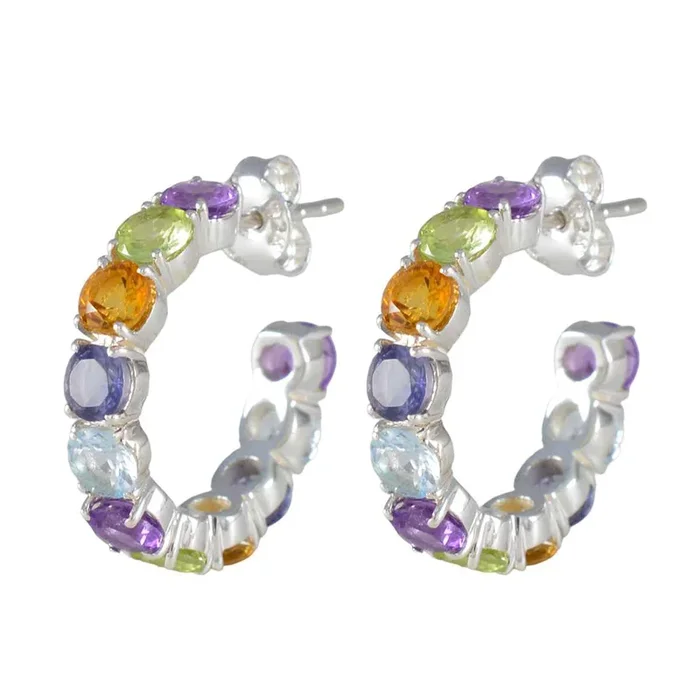 Multi Italian Riley multiple Stud multicolor Silver Earring