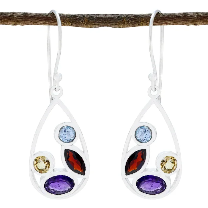 Multi Middle Eastern Tereza multiple Dangle multicolor Silver Earring