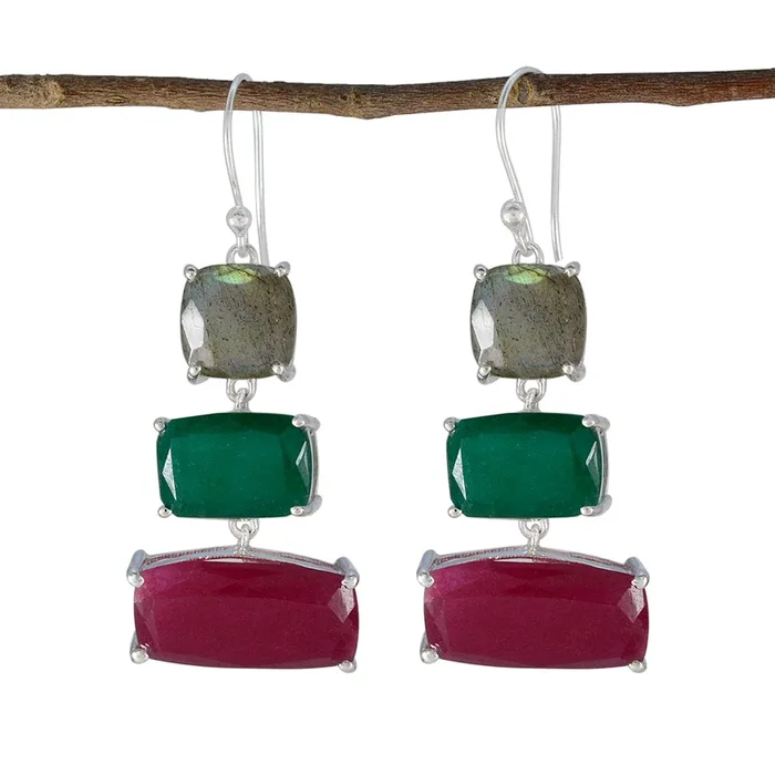 Multi Russian Luisa Trilogy Dangle multicolor Sterling Silver Earring