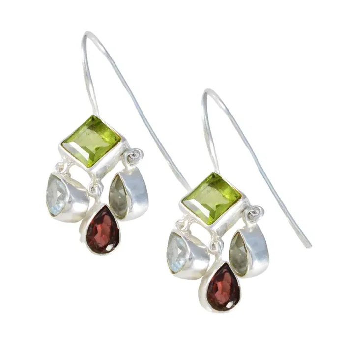 Multi Russian Xiu multiple Dangle multicolor 925 Sterling Silver Earring