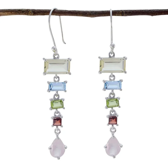 Multi Spanish Eun-ji multiple Dangle multicolor Silver Earring