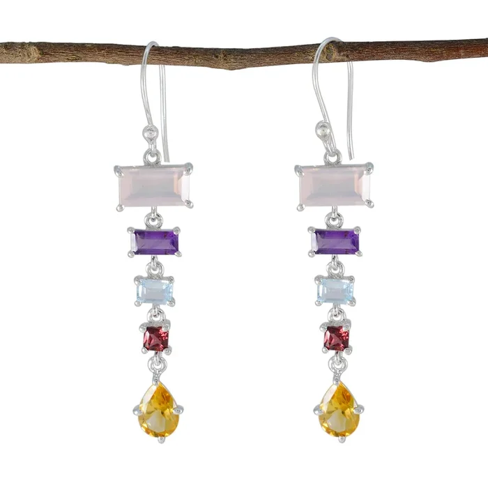 Multi Spanish Scarlett Penta Dangle multicolor Sterling Silver Earring