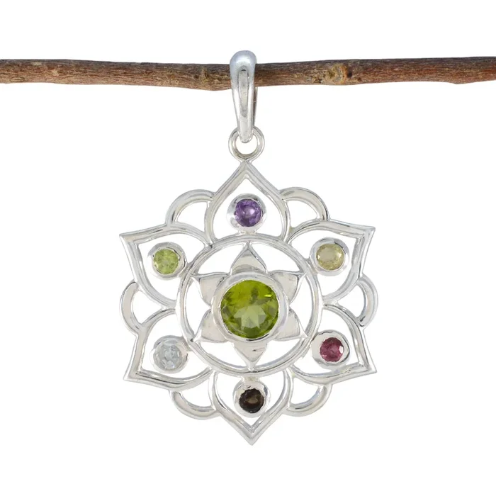 Multi Stone Classic American Silver Hepta Lily Rope-Wire multicolor Pendant Jewelry