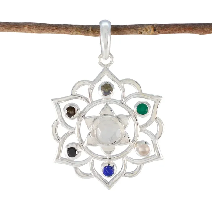Multi Stone Classic American Silver Hepta Yasmin Rope-Wire multicolor Pendant Jewelry