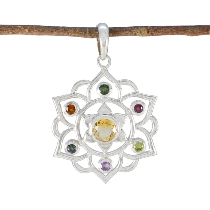 Multi Stone Classic American Sterling Silver Hepta Sofia Rope-Wire multicolor Pendant Jewellery