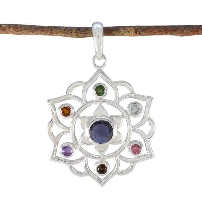 Multi Stone Classic Latin American 925 Silver Hepta Lucy Rope-Wire multicolor Pendant Jewelry