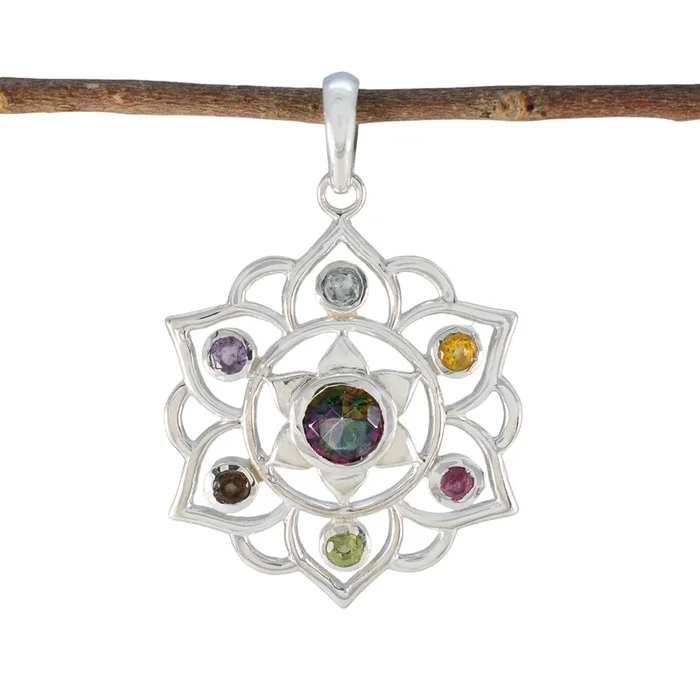 Multi Stone Classic Latin American 925 Silver Hepta Zoe Rope-Wire multicolor Pendant Jewelry