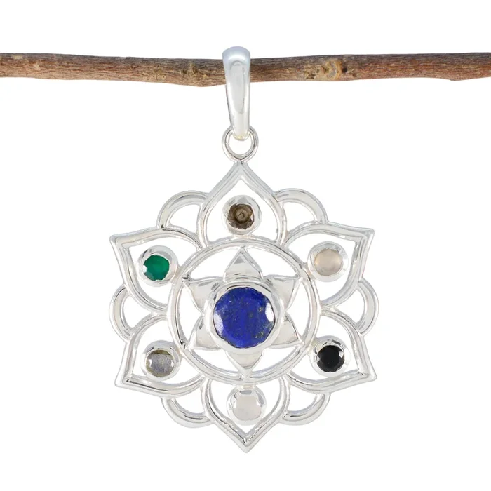 Multi Stone Classic Moroccan 925 Silver Hepta Savannah Rope-Wire multicolor Pendant Jewelry