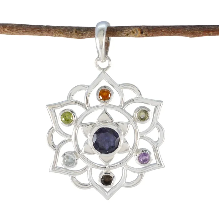 Multi Stone Classic Moroccan Silver Hepta Marie Rope-Wire multicolor Pendant Jewelry