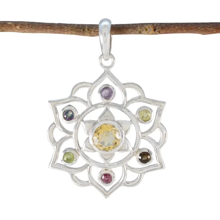 Multi Stone Classic Russian 925 Silver Hepta Nella Rope-Wire multicolor Pendant Jewelry
