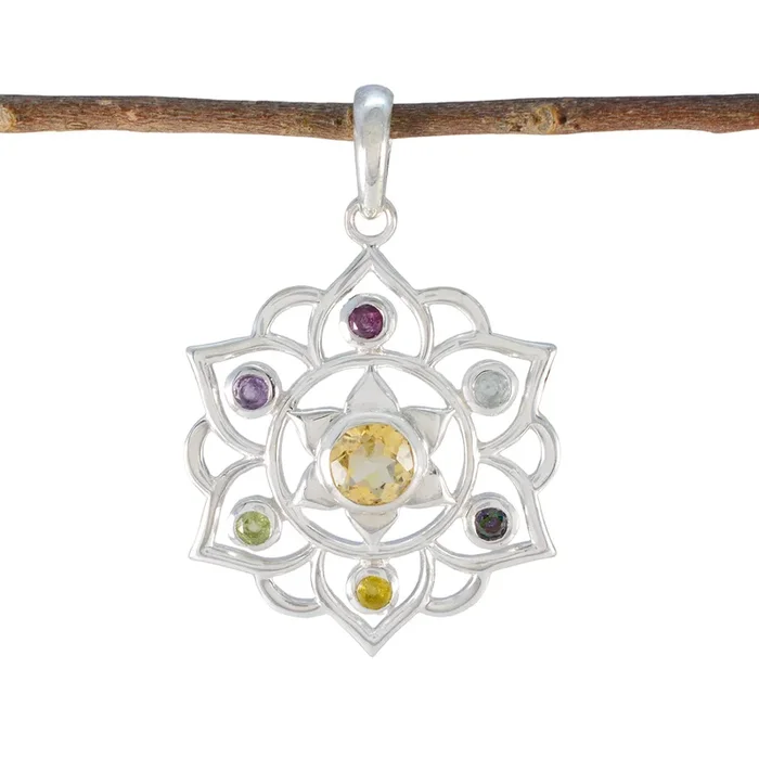 Multi Stone Classic Russian Silver Hepta Teresa Rope-Wire multicolor Pendant Jewelry