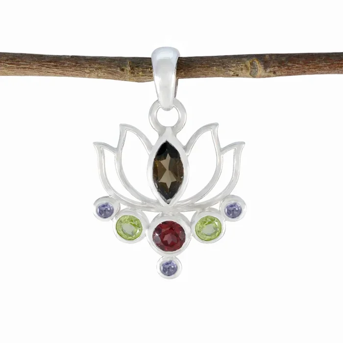 Multi Stone Dainty Egyptian 925 Silver Hepta Lourdes Rope-Wire multicolor Pendant Jewelry