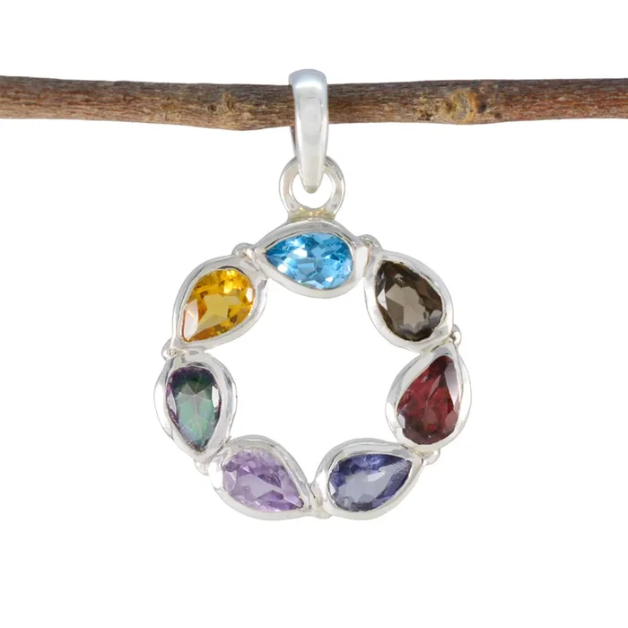 Multi Stone Dainty Mexican 925 Silver Hepta Isabelle Love multicolor Pendant Jewelry