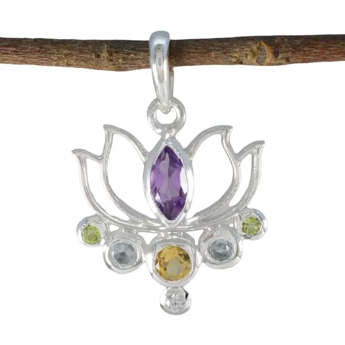 Multi Stone Dainty Mexican Sterling Silver Hepta Audrey Rope-Wire multicolor Pendant Jewellery