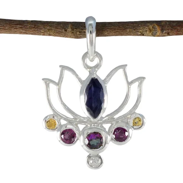 Multi Stone Dainty Mexican Sterling Silver Hepta Patricia Rope-Wire multicolor Pendant Jewellery