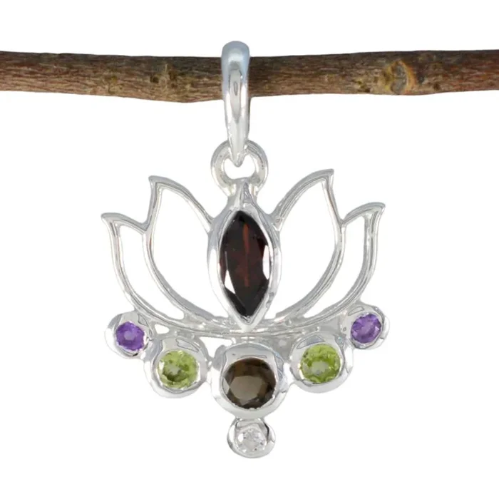 Multi Stone Dainty Moroccan 925 Silver Hepta Alina Rope-Wire multicolor Pendant Jewelry