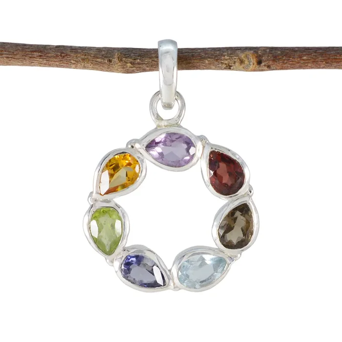 Multi Stone Dainty Russian Sterling Silver Hepta Ida Heart multicolor Pendant Jewellery
