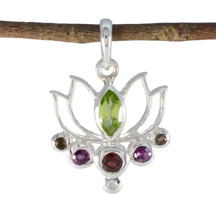 Multi Stone Dainty Turkish 92.5 Silver Hepta Lucia Rope-Wire multicolor Pendant Jewellery