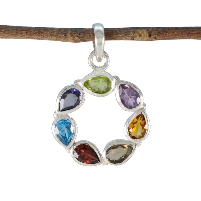 Multi Stone Dainty Turkish Silver Hepta Isabel Abstract multicolor Pendant Jewelry