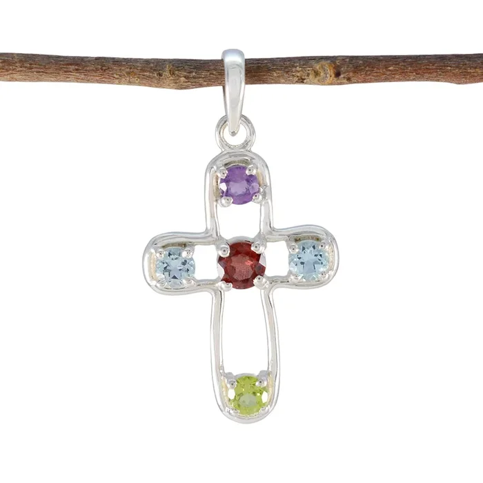 Multi Stone Dainty Turkish Sterling Silver quarter Elena Trendy multicolor Pendant Jewellery
