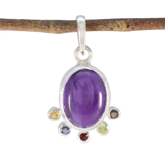 Multi Stone Delicate Latin American Silver Hexa Genesis Luxurious multicolor Pendant Jewelry