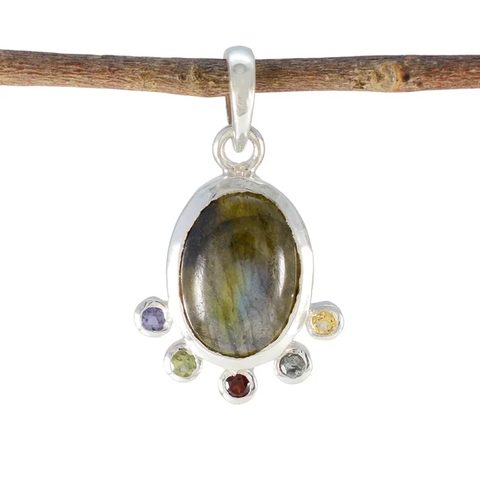 Multi Stone Delicate Turkish Silver Hexa Hanna Signet multicolor Pendant Jewelry