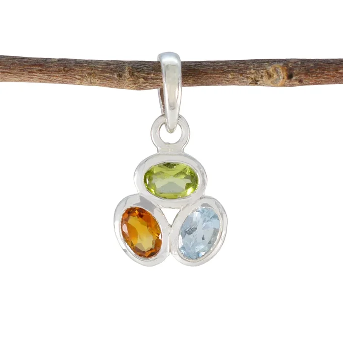 Multi Stone Elegant Korean 92.5 Silver Trilogy Nari Modern multicolor Pendant Jewellery