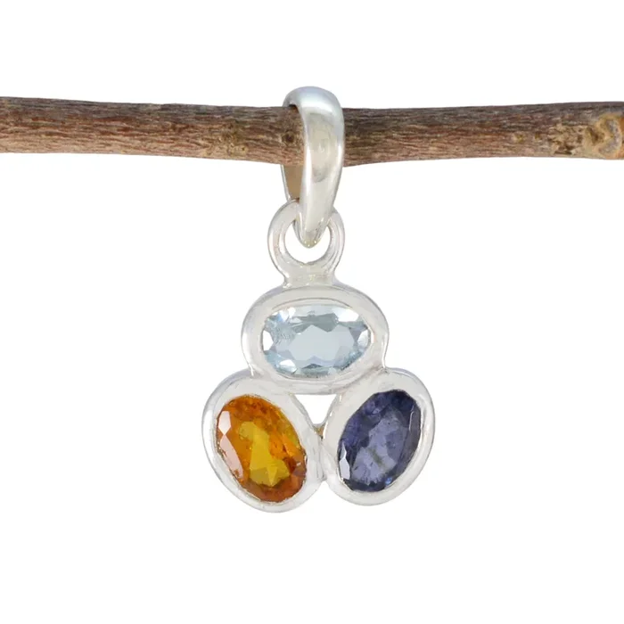 Multi Stone Elegant Korean Sterling Silver Trilogy Jiwoo Armor multicolor Pendant Jewellery