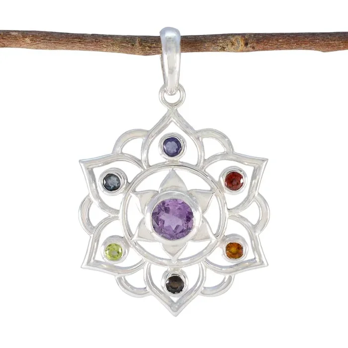 Multi Stone Eye-catching Moroccan 92.5 Silver Hepta Ida antique multicolor Pendant Jewellery