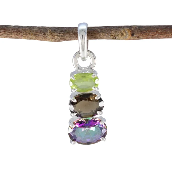 Multi Stone Minimalist Korean 925 Silver Trilogy Jia Abstract multicolor Pendant Jewelry