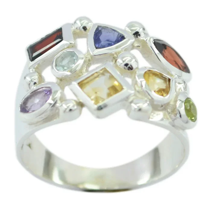 Multi Stone multiple African 925 Silver multicolor Gemstones Eye-catching Cocktail Ring Jewellery