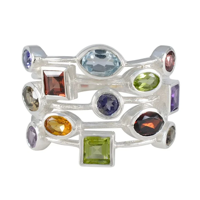 Multi Stone multiple Egyptian 92.5 Silver multicolor Gemstone Eye-catching Cocktail Ring Jewelry