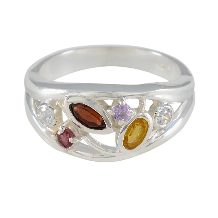 Multi Stone multiple French 92.5 Silver multicolor Gemstone Tiny Glamorous Ring Jewelry