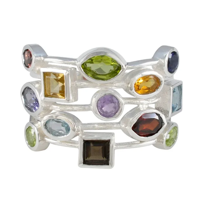 Multi Stone multiple German 925 Silver multicolor Gemstone Eye-catching Cocktail Ring Jewellery