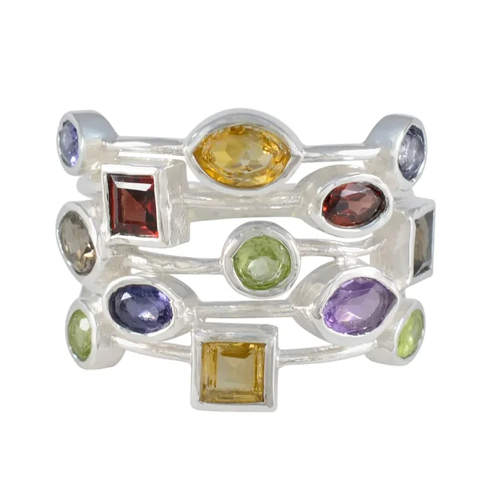 Multi Stone multiple Moroccan 925 Sterling Silver multicolor Gemstone Eye-catching Cocktail Ring Jewelry