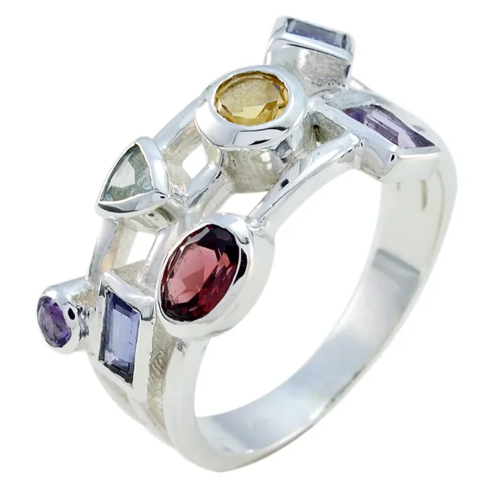 Multi Stone multiple Moroccan Silver multicolor Gemstones Versatile Cocktail Ring Jewellery