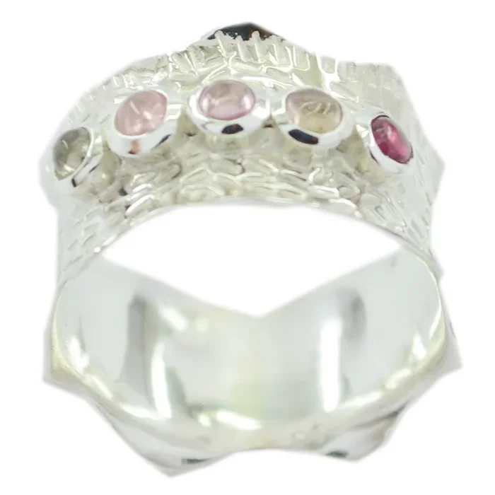 Multi Stone Penta African 925 Silver multicolor Gemstones Mid-weight Vintage Band Jewellery