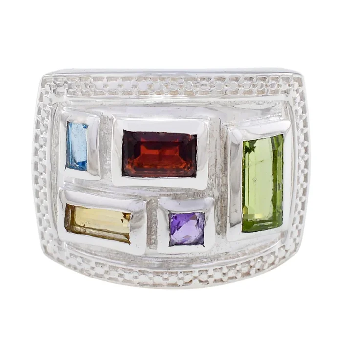 Multi Stone penta German 925 Sterling Silver multicolor Gemstones Versatile Cocktail Ring Jewelry