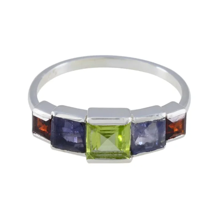 Multi Stone Penta Japanese 92.5 Silver multicolor Gems Delicate Romantic Ring Jewelry