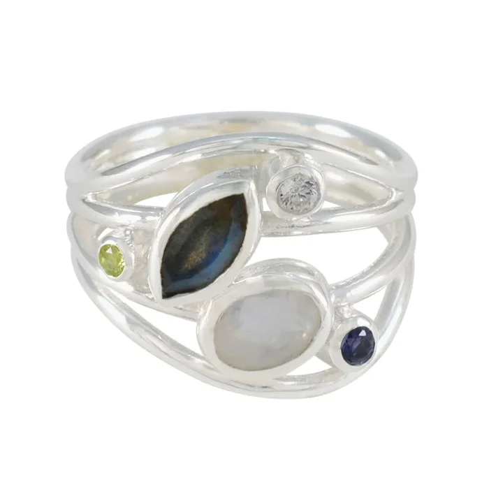 Multi Stone Penta Russian Sterling Silver multicolor Gems Eye-catching Modern Ring Jewellery