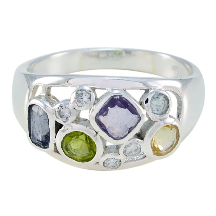 Multi Stone quarter Egyptian 925 Silver multicolor Gemstone Eye-catching Modern Ring Jewelry