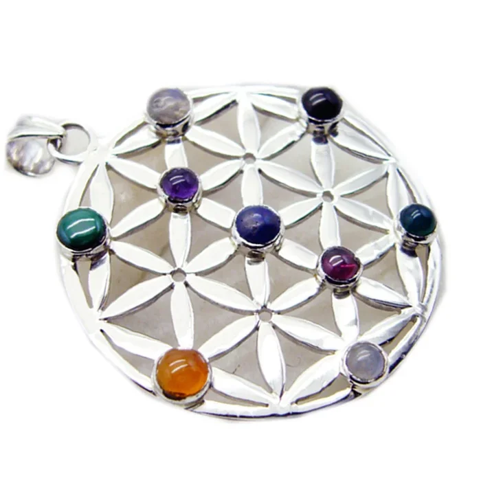 Multi Stone Statement French Silver Navratna Genesis Filigree multicolor Pendant Jewelry