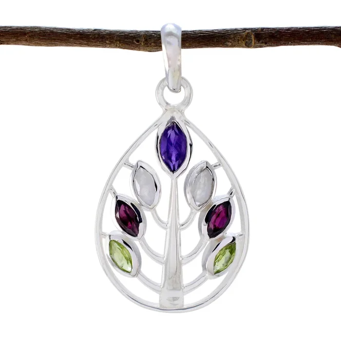 Multi Stone Tiny American Silver Hepta Agnes Signet multicolor Pendant Jewelry