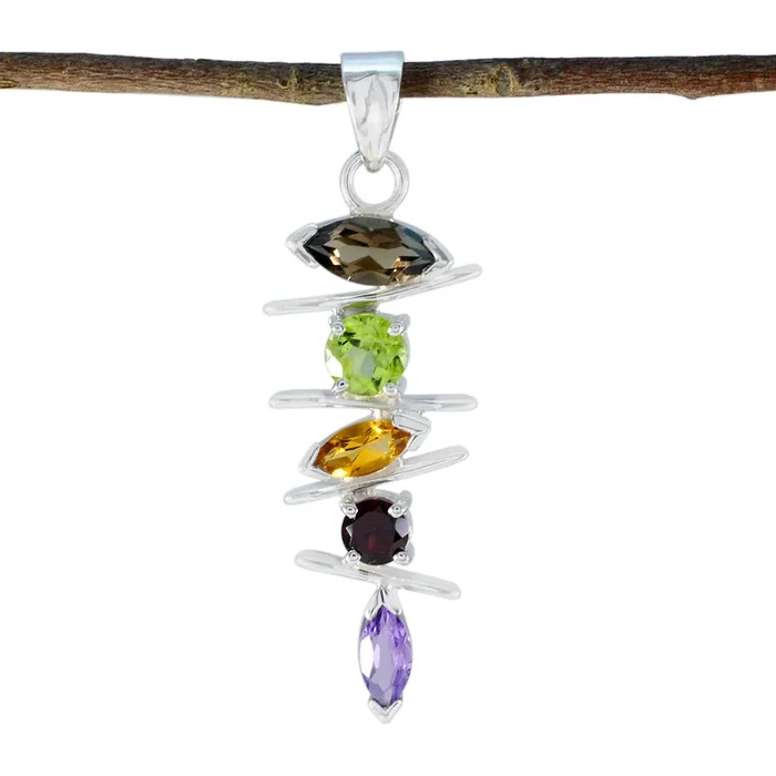 Multi Stone Tiny Turkish Sterling Silver Penta Elena Love multicolor Pendant Jewellery