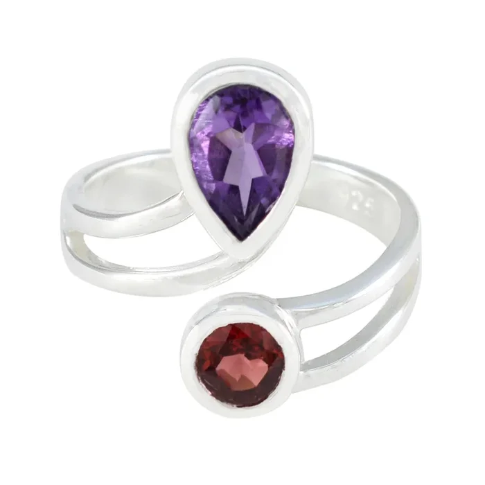 Multi Stone Toi et Moi African 925 Silver multicolor Gems Tiny Boho Ring Jewelry